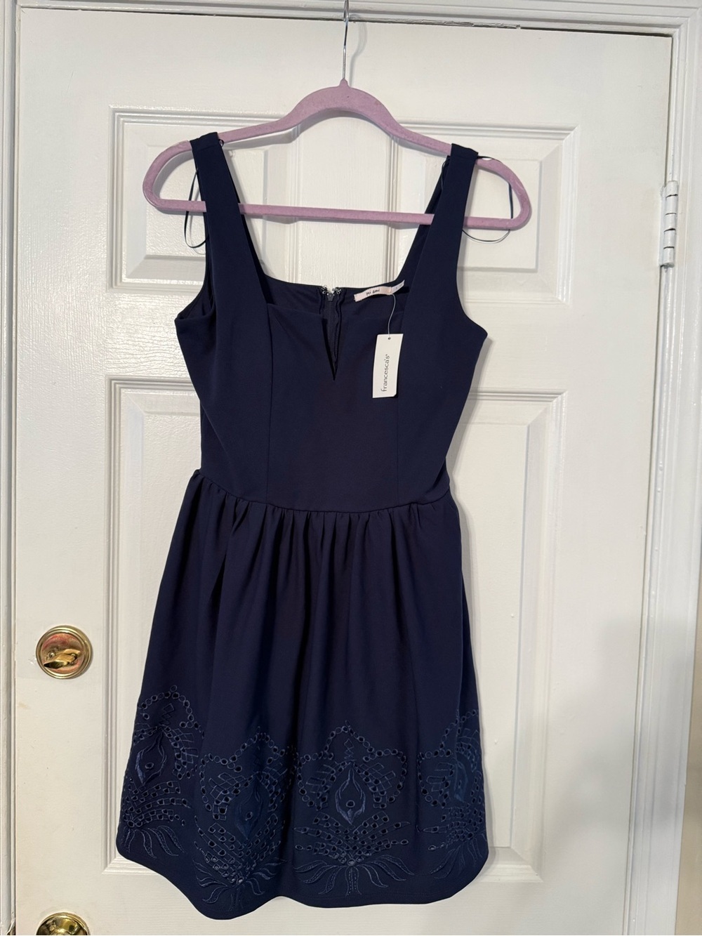 Francesca's Collections Navy Sleeveless Embroidered Fit & Flare Dress